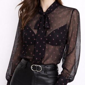 The Kooples XL Polka Dot Tie Neck Blouse
